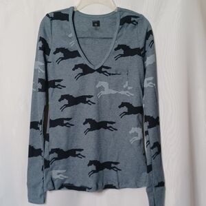 BDG V-Neck Horse Print Waffle Knit Fabric Long Sleeve Top. Size S